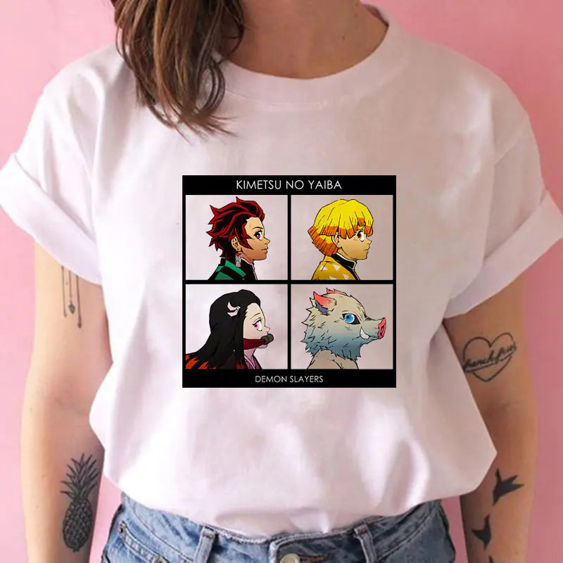 Demon Slayer Women's Printed White T-Shirt
