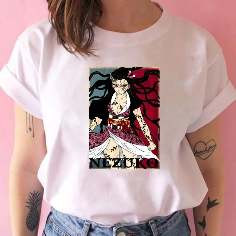 Demon Slayer Women's Printed White T-Shirt