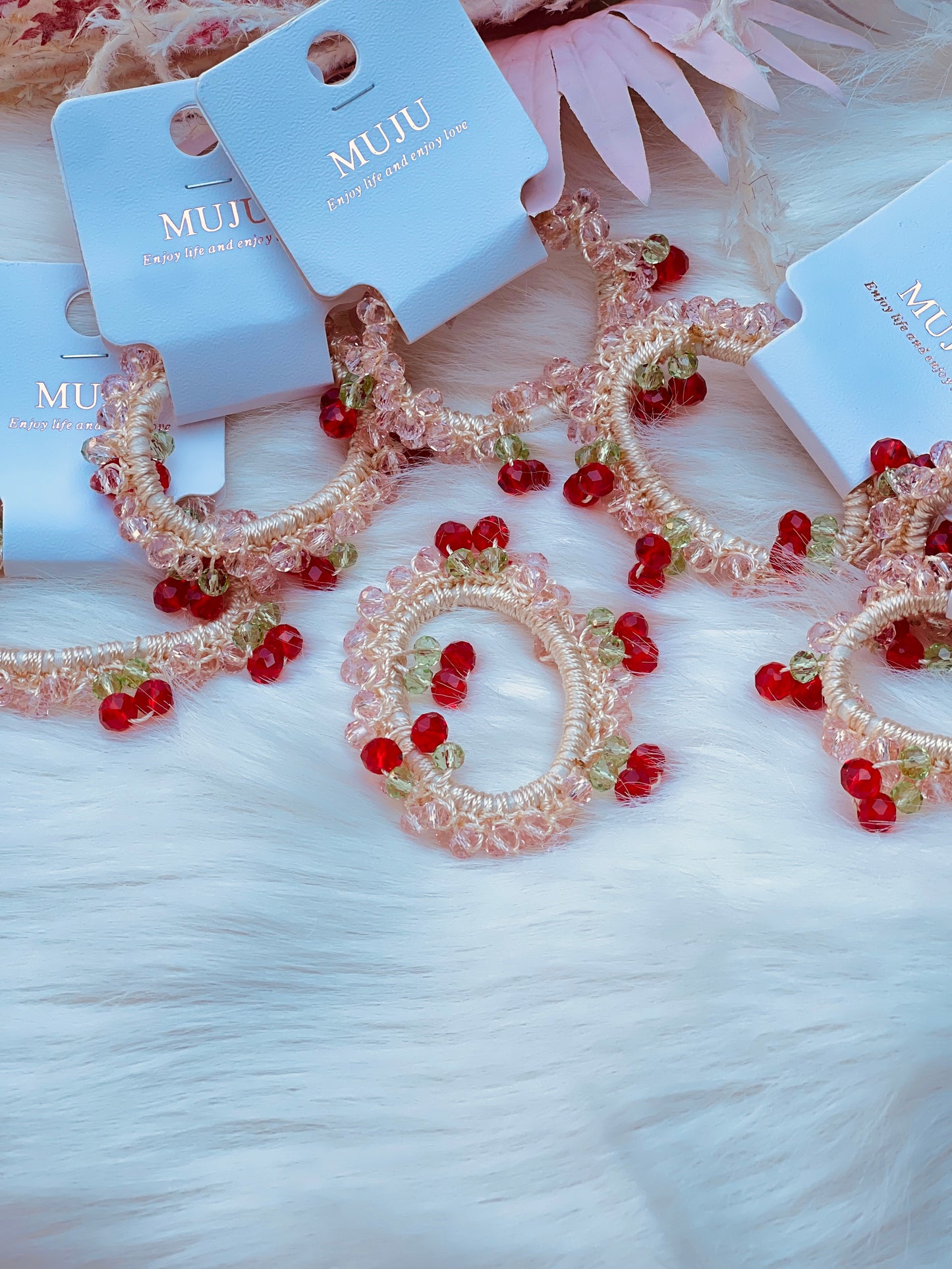 Cherry Crystal Beaded Hair Tie πβ¨