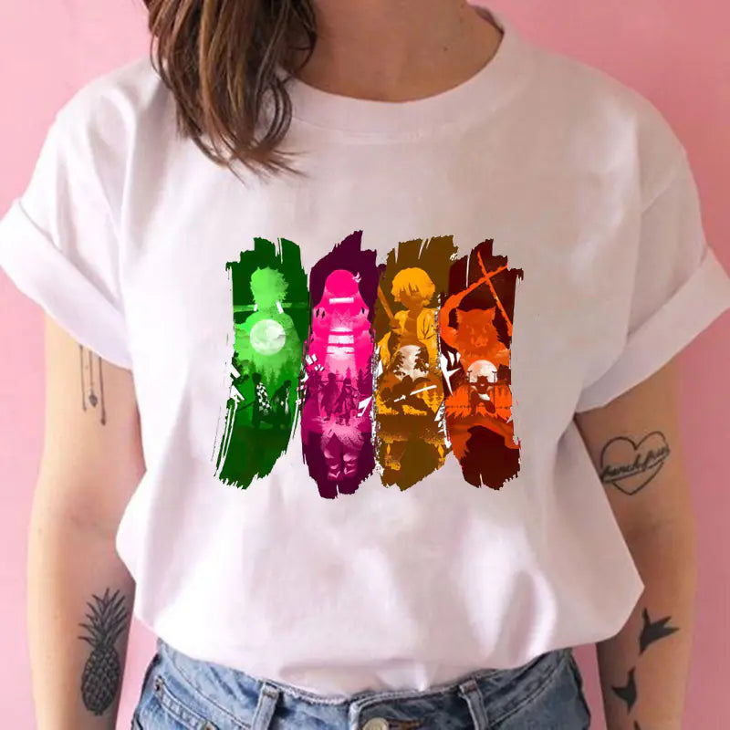 Demon Slayer Women's Printed White T-Shirt