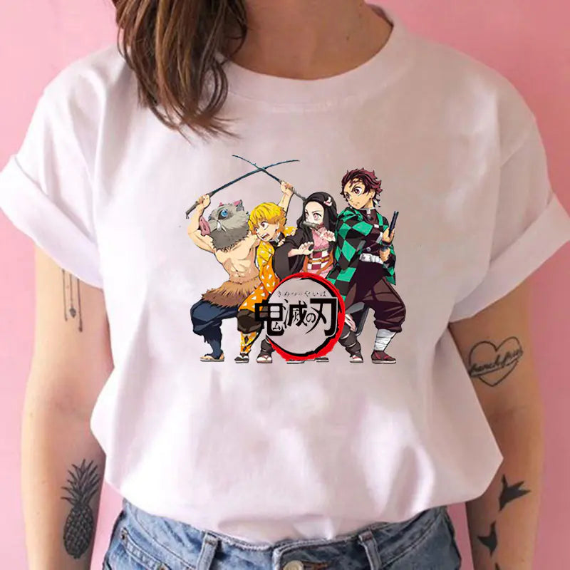 Demon Slayer Women's Printed White T-Shirt