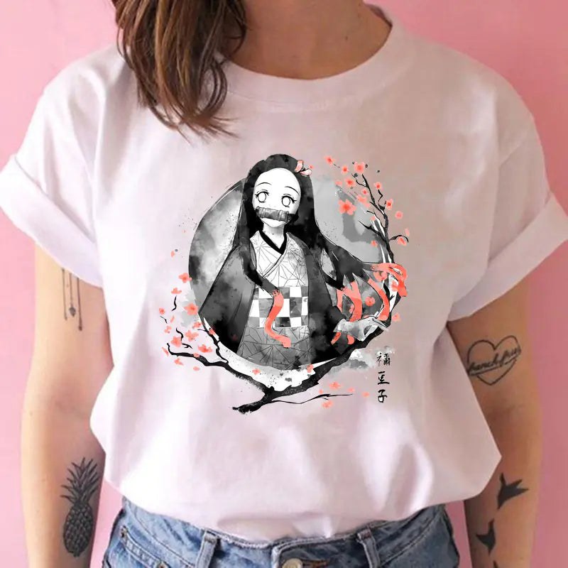 Demon Slayer Women's Printed White T-Shirt