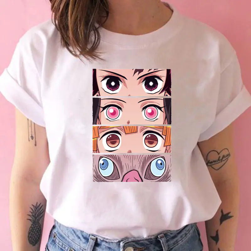 Demon Slayer Women's Printed White T-Shirt