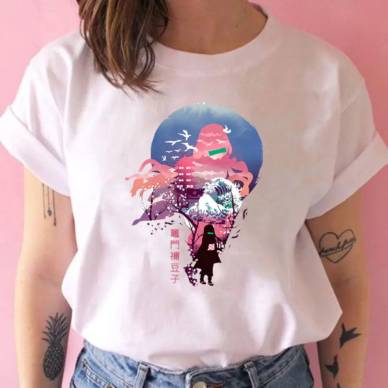Demon Slayer Women's Printed White T-Shirt
