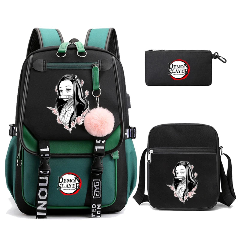 3Pcs Anime-Inspired Slayer Backpack Set – School & Travel Ready