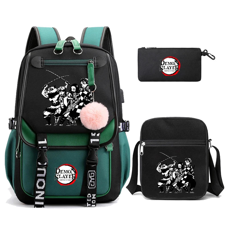 3Pcs Anime-Inspired Slayer Backpack Set – School & Travel Ready