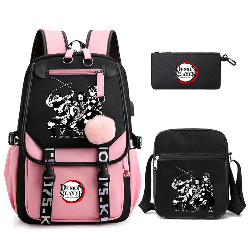 3Pcs Anime-Inspired Slayer Backpack Set – School & Travel Ready