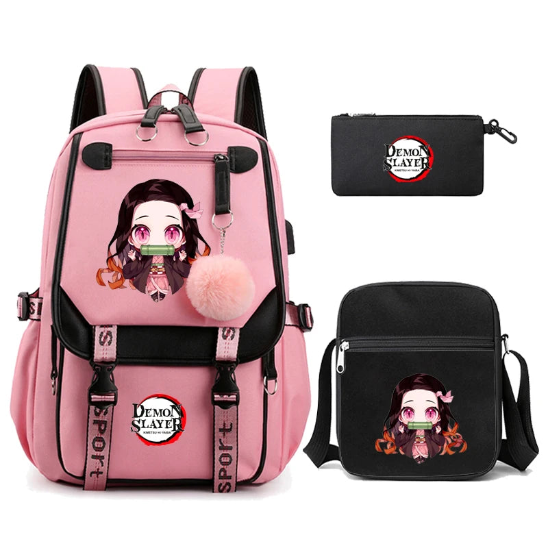 3Pcs Anime-Inspired Slayer Backpack Set – School & Travel Ready