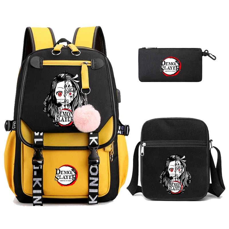 3Pcs Anime-Inspired Slayer Backpack Set – School & Travel Ready