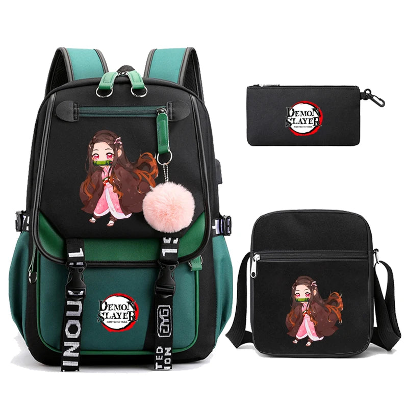 3Pcs Anime-Inspired Slayer Backpack Set – School & Travel Ready