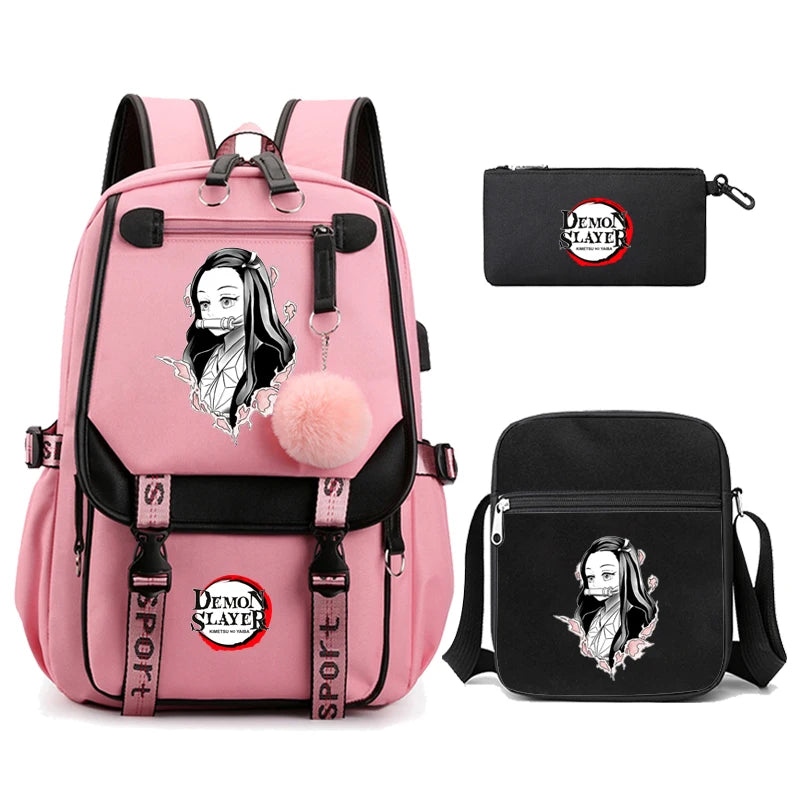 3Pcs Anime-Inspired Slayer Backpack Set – School & Travel Ready