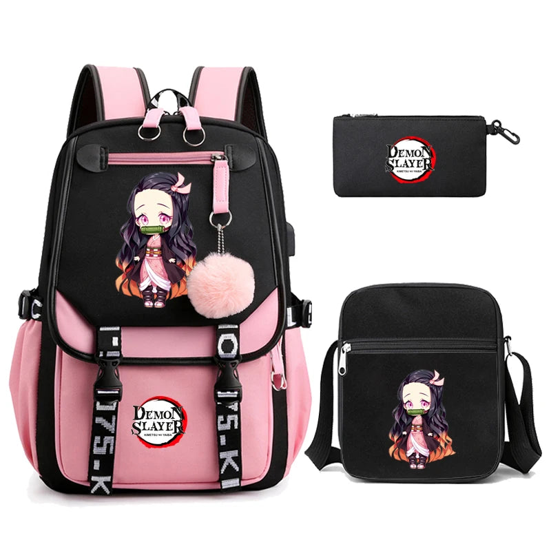 3Pcs Anime-Inspired Slayer Backpack Set – School & Travel Ready