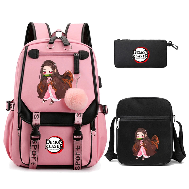 3Pcs Anime-Inspired Slayer Backpack Set – School & Travel Ready
