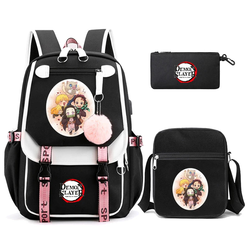 3Pcs Anime-Inspired Slayer Backpack Set – School & Travel Ready