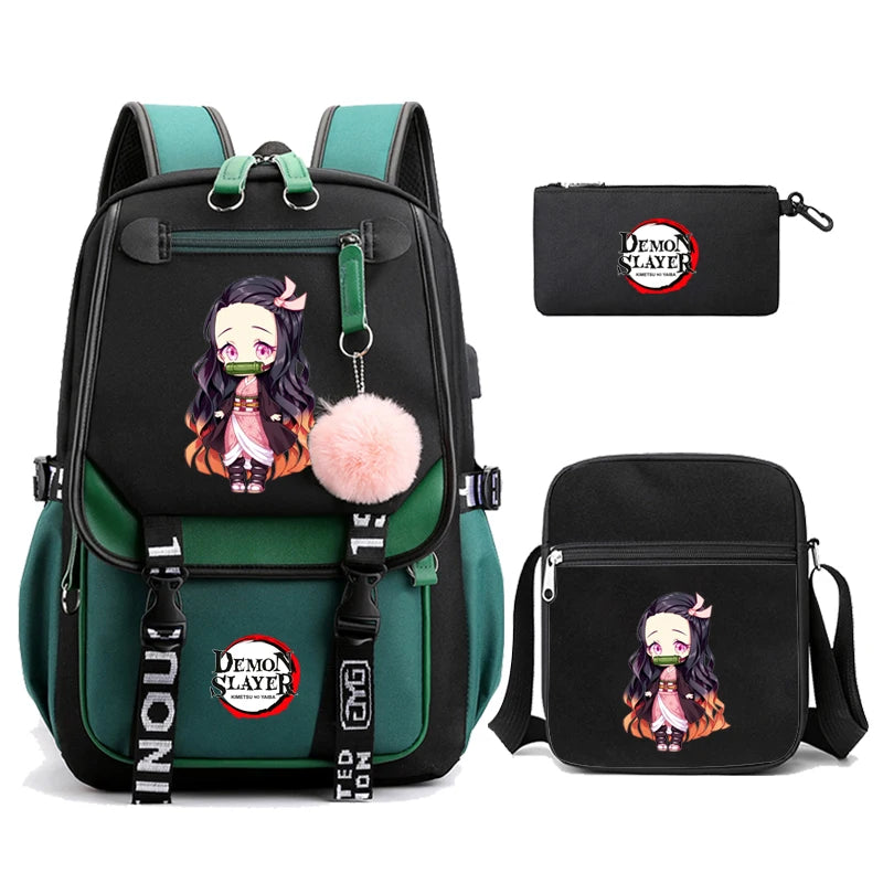 3Pcs Anime-Inspired Slayer Backpack Set – School & Travel Ready
