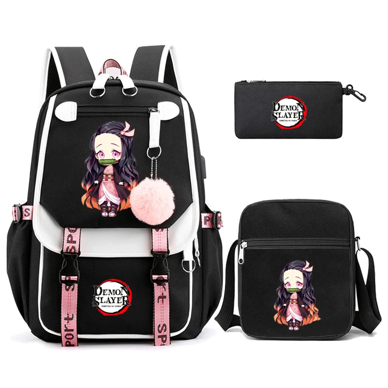 3Pcs Anime-Inspired Slayer Backpack Set – School & Travel Ready