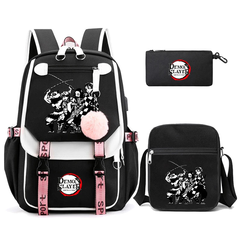 3Pcs Anime-Inspired Slayer Backpack Set – School & Travel Ready