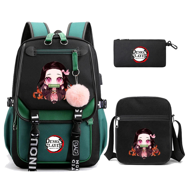 3Pcs Anime-Inspired Slayer Backpack Set – School & Travel Ready
