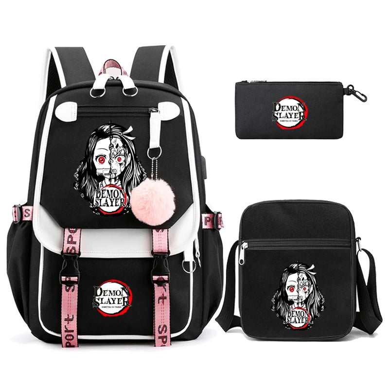 3Pcs Anime-Inspired Slayer Backpack Set – School & Travel Ready