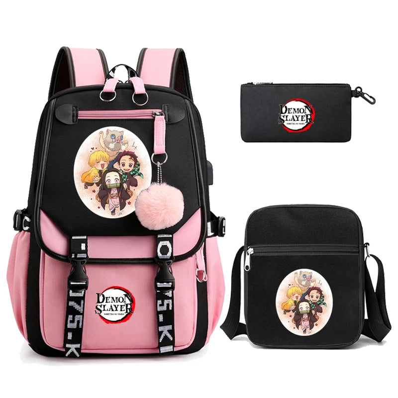 3Pcs Anime-Inspired Slayer Backpack Set – School & Travel Ready