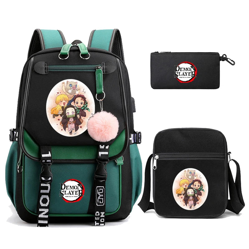 3Pcs Anime-Inspired Slayer Backpack Set – School & Travel Ready