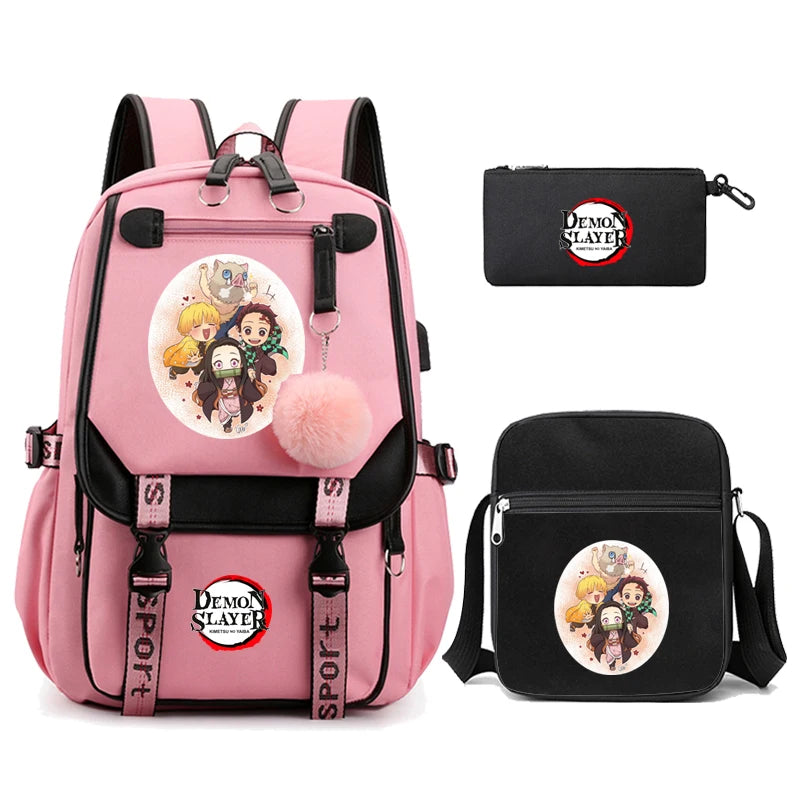 3Pcs Anime-Inspired Slayer Backpack Set – School & Travel Ready