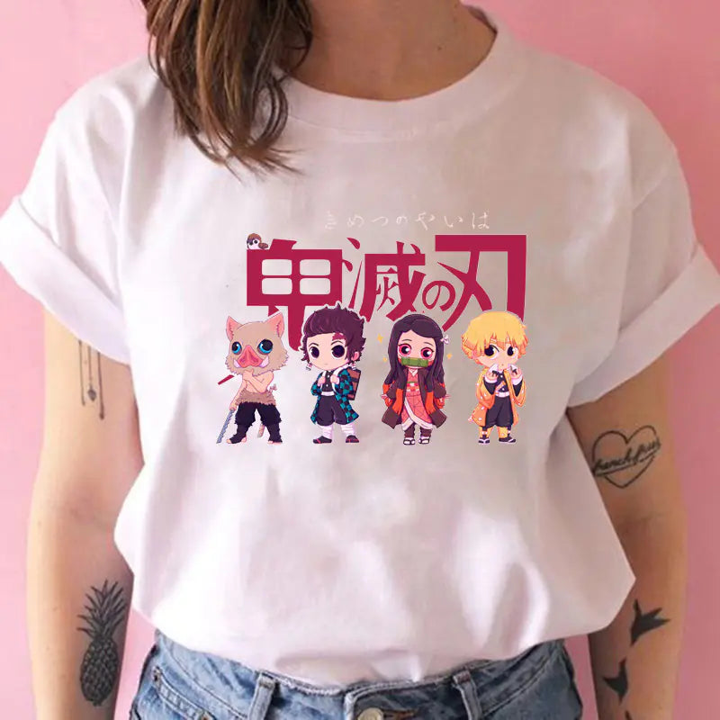 Demon Slayer Women's Printed White T-Shirt