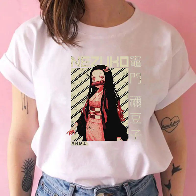 Demon Slayer Women's Printed White T-Shirt