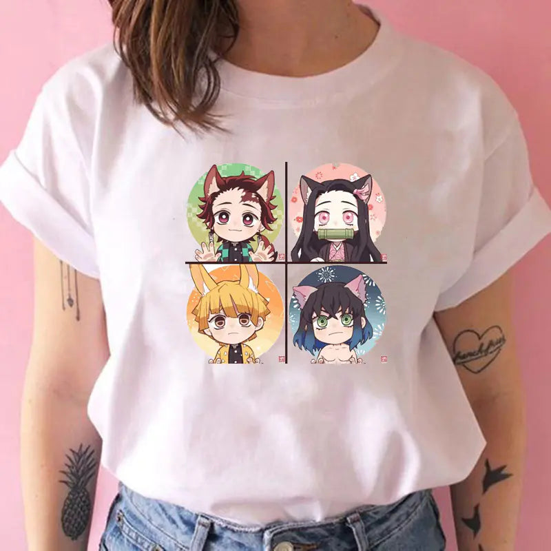 Demon Slayer Women's Printed White T-Shirt