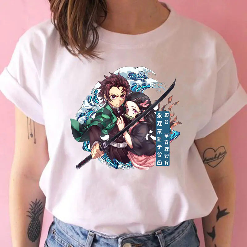 Demon Slayer Women's Printed White T-Shirt