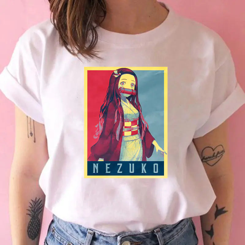 Demon Slayer Women's Printed White T-Shirt