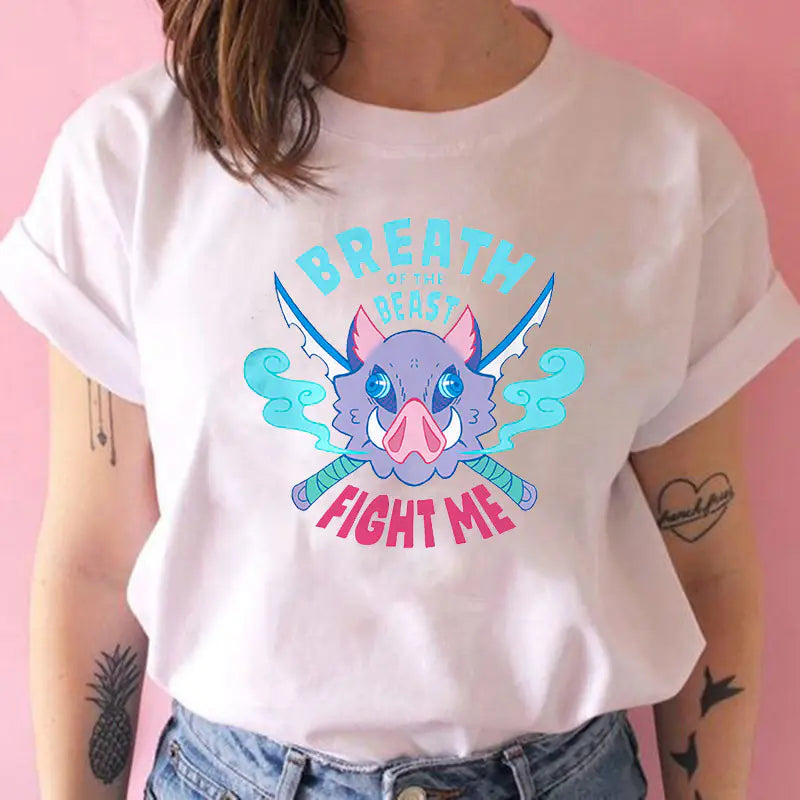 Demon Slayer Women's Printed White T-Shirt