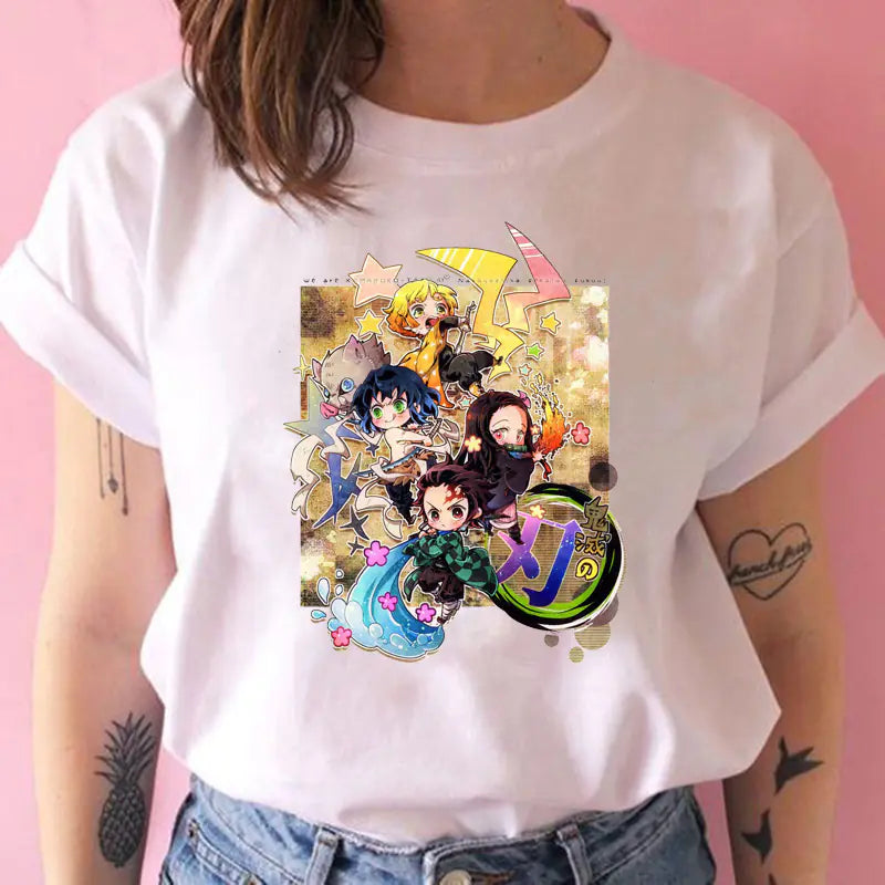 Demon Slayer Women's Printed White T-Shirt