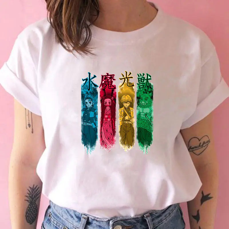 Demon Slayer Women's Printed White T-Shirt