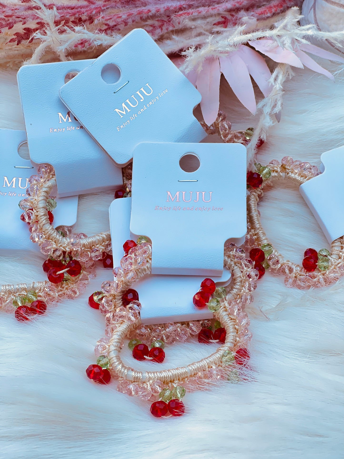 Cherry Crystal Beaded Hair Tie 🍒✨