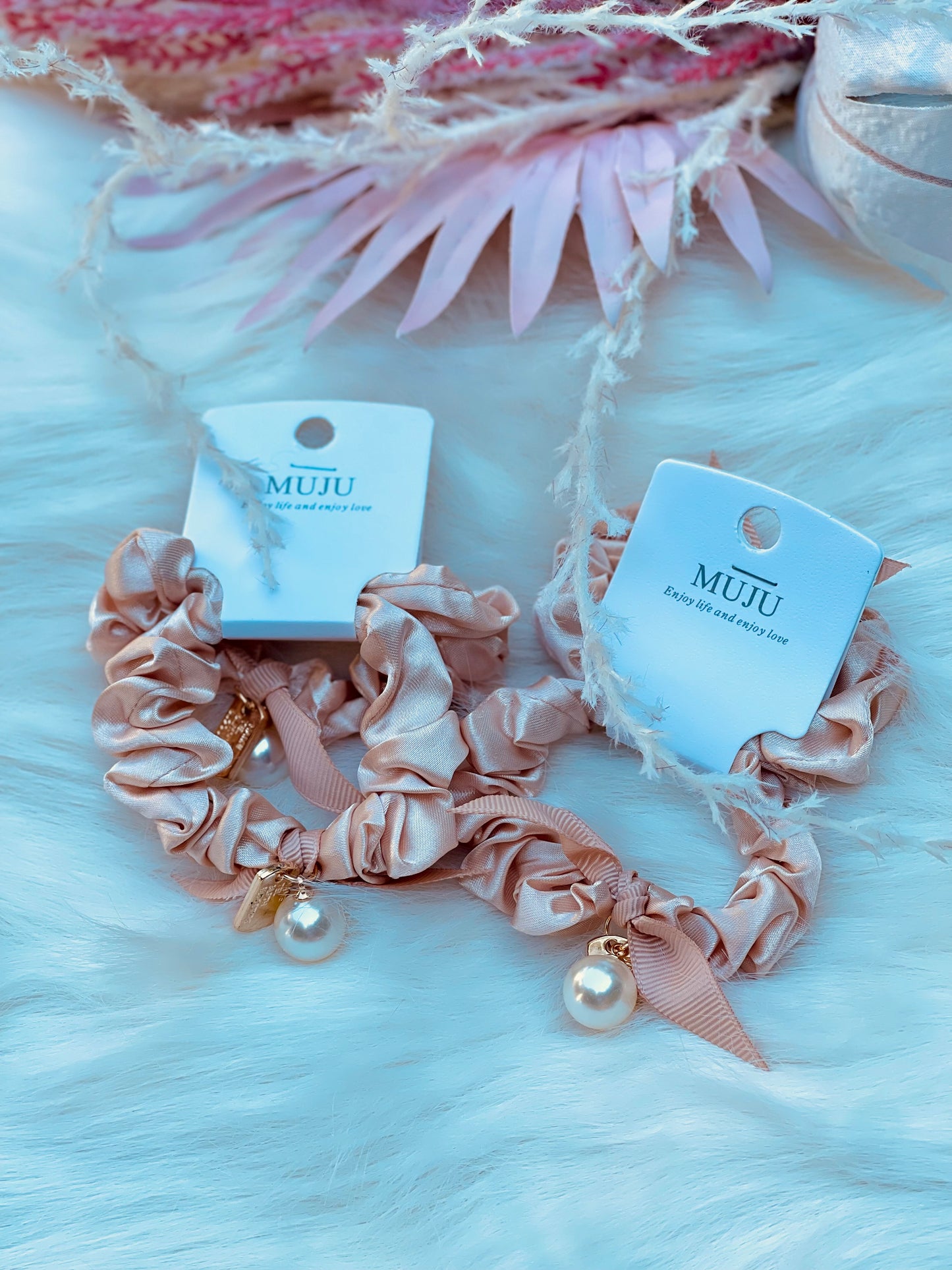 Korean Satin Pearl Scrunchie Set (2pcs)