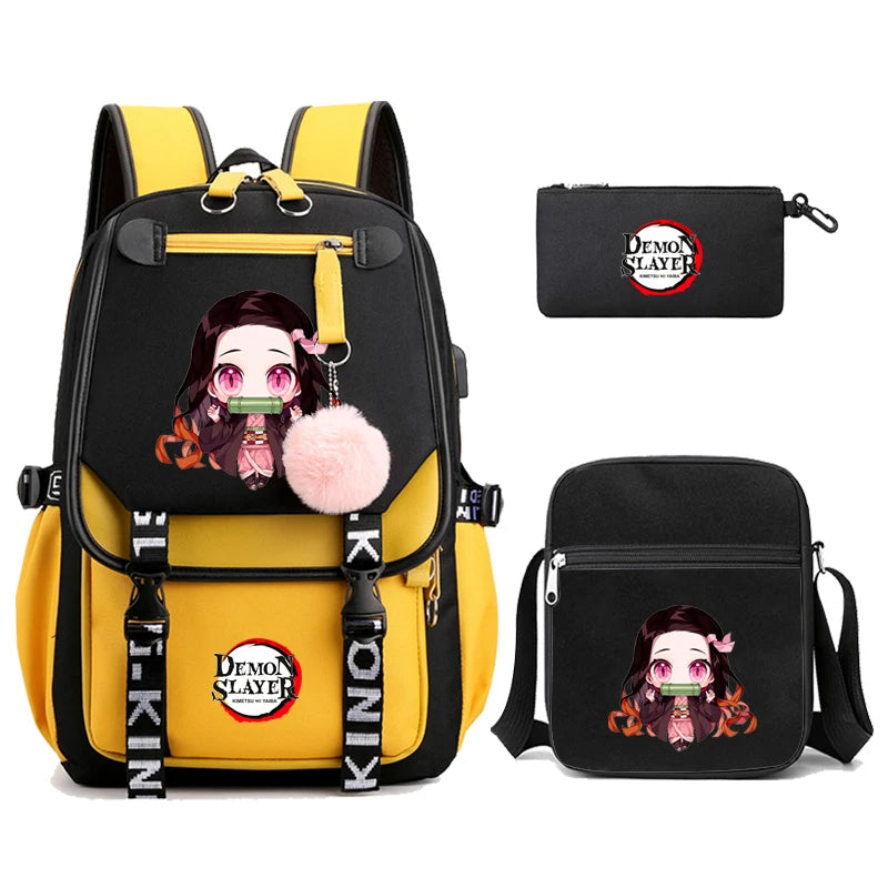 3Pcs Anime-Inspired Slayer Backpack Set – School & Travel Ready