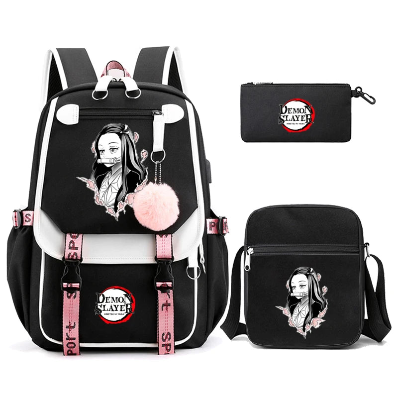3Pcs Anime-Inspired Slayer Backpack Set – School & Travel Ready
