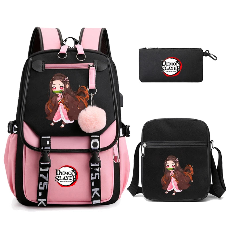 3Pcs Anime-Inspired Slayer Backpack Set – School & Travel Ready