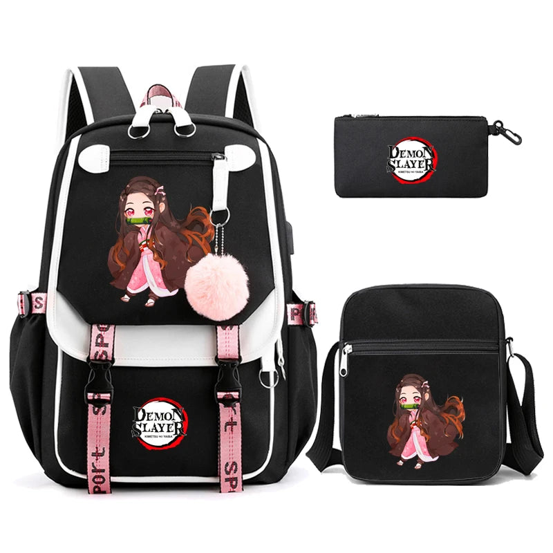 3Pcs Anime-Inspired Slayer Backpack Set – School & Travel Ready