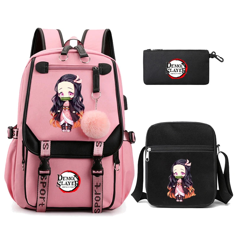 3Pcs Anime-Inspired Slayer Backpack Set – School & Travel Ready