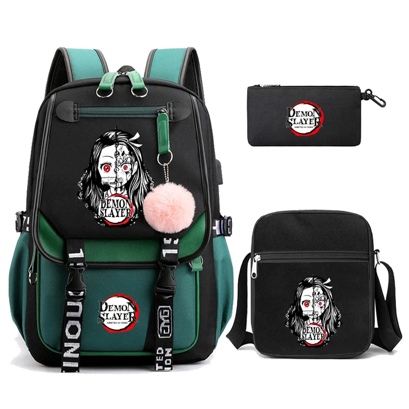 3Pcs Anime-Inspired Slayer Backpack Set – School & Travel Ready