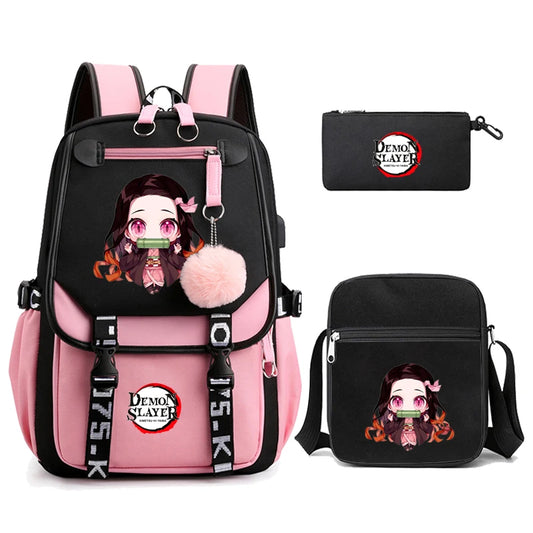3Pcs Anime-Inspired Slayer Backpack Set – School & Travel Ready
