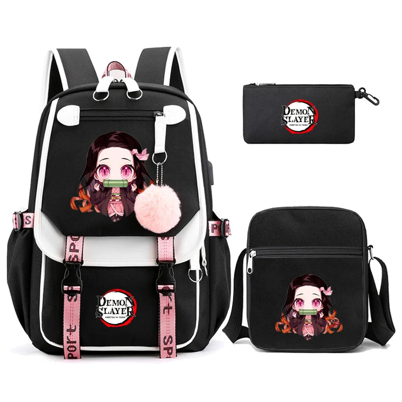 3Pcs Anime-Inspired Slayer Backpack Set – School & Travel Ready