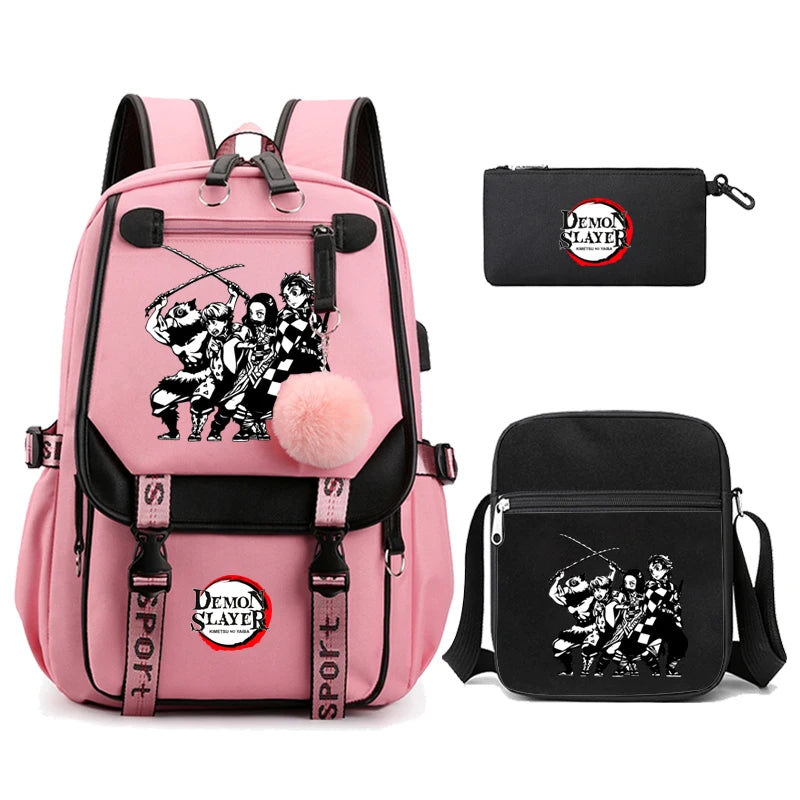 3Pcs Anime-Inspired Slayer Backpack Set – School & Travel Ready