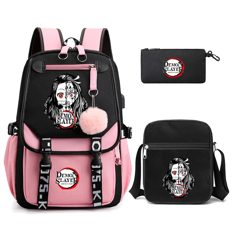 3Pcs Anime-Inspired Slayer Backpack Set – School & Travel Ready